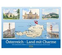 Österreich - Land mit Charme (Wandkalender 2026 DIN A2 quer), CALVENDO Monatskalender: Mit zauberhaften Bildern im Aquarell-Stil einmal quer durch's Land