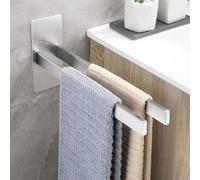 OETAMS Porte-serviettes double autocollant sans perçage - Argenté - Porte-serviettes de bain - En acier inoxydable 304 - Porte-serviettes mural à deux bras