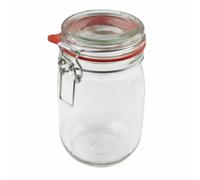 Oetker 1140 ml, bocal à provisions de haute qualité avec couvercle, bocal à confiture hermétique, bocal à conserves polyvalent, bocal à fermeture à étrier (couleur : transparent/rouge)