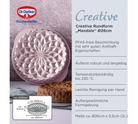 Oetker Creative Moule rond Mandala Ø 26 x 55 cm, 2000ml, Premium Moule en fonte d'aluminium, revêtement anti-adhésif sans PFAS, en or rose, résistant à la chaleur jusqu'à +230°C