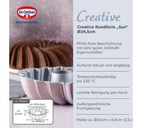 Oetker Creative Moule rond Sun Ø 24 x 8,5cm, 2100ml, Moule à kouglof de qualité supérieure, revêtement anti-adhésif & sans PFAS, rose-or, résistant à la chaleur jusqu'à +230°C