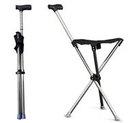 OEUBEQ Tabouret Pliable avec Base en Canne, Canne d'équilibre Facile à Transporter, Canne Pliable et multifonctionnelle, Hauteur réglable, Design Unisexe pour Personnes âgées