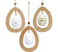 Oeuf de Pâques à suspendre Décoration Oeufs de Pâques Printemps Plastique Bois 12cm 3pcs