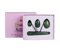 Oeuf de pierre de jade naturel Oeufs Yoni 3 pièces Oeufs de jade percés + 1 pièce bâton de massage pour l'exercice de Kegel Pierres de massage pour les femmes pour former les muscles