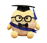 Oeuf de remise de diplôme mignon en peluche avec chapeau de docteur et lunettes - Peluche douce pour étudiants, collèges et collèges - Bleu 1, 15 cm