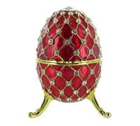 Oeuf écrin musical rouge de style Fabergé en émail avec dorures et cristal supérieur pour Pâques - Lettre à Elise (Beethoven)