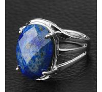 Oeuf Forme Pierre Naturelle Anneaux Multifacettes Cabochon Violet Cristal Lapis Argent Couleur Bague Pour Femmes Réglable,Lapis Lazuli