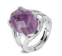 Oeuf Forme Pierre Naturelle Anneaux Multifacettes Cabochon Violet Cristal Lapis Argent Couleur Bague Pour Femmes Réglable,Améthyste