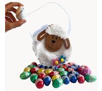 Oeufs de Pâques 2025 - Oeufs en chocolat assortis 200gr + Panier de mouton en feutre + 9 oeufs en polystyrène blanc Coloriages (MOUTONS, Taille Standard)