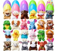 Oeufs de Pâques avec jouets en peluche - Œufs de Pâques pré-remplis avec petits animaux en peluche - Idéal comme remplissage de panier de Pâques, prix pour la chasse aux œufs de Pâques et (24pcs)