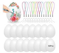 Oeufs de Paques Decoration, 50 œuf de Pâques,Oeuf de Paques Decorer,Peinture Oeuf de Paques,Colorant Oeuf de Paques,Oeufs en Plastique Suspendus avec Corde,Peinture de Bricolage de Paques