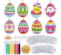 Oeufs de Paques Decoration pour Enfants, 24 œufs Lapins Poulets Kit de Bricolage de Pâques à Suspendre, Activités de Pâques a Peindre, Attrape-soleil Pendentif pour Fenêtre, Cadeaux de Pâques Créatifs