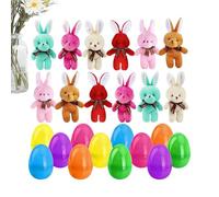 Oeufs de Pâques préfinis avec jouets | Lapin en peluche doux avec pendentif | Set d'oeufs de Pâques avec contenu | Pour les fêtes en famille événements festifs cadeaux pour enfants prix scolaires