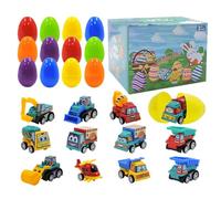 Oeufs De Pâques Remplis De Jouets - Voitures À Tirer De Dessin Animé | Paquet De 12 Surprises Préremplies | 15 X 15 X 11 Cm + 335 G De Plastique ABS | Faveur du Parti des Véhicules De Construction