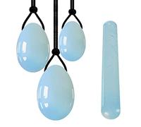 Oeufs de yoni jadeOpal Oeuf et baguette de Yoni Œufs de massage percés en pierre 100% naturelle pour femmes Boules de massage d'exercice Kegel, Oeuf-baguette percée