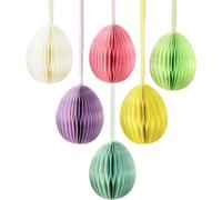 Oeufs en nid d'abeille multicolores à suspendre 8cm - Décoration de Pâques durable en papier 6pcs Set aux couleurs du printemps