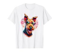 Oeuvre d'art Airedale Terrier Dog St Valentin T-Shirt Graphique avec Valeur, Homme, Blanc, L
