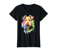 Oeuvre d'art de Chien Airedale Terrier T-Shirt Graphique avec Valeur, Femme, Noir, M