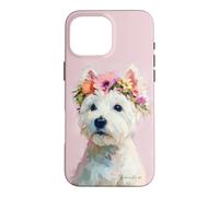 Oeuvre d'art Expressive Westie Flower Crown Portrait Coque pour iPhone 16 Pro Max