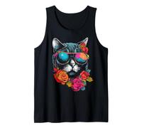 Oeuvre d'art pour Les Amoureux des Chats | Lunettes de Soleil Motif Fleur Animal Chat Débardeur