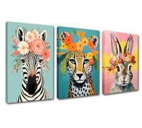 Oeuvre d'art pour murs de maison, léopard, zèbre, lapin, 3 panneaux sur toile, jolie œuvre d'art pour décoration d'intérieur pour salon, encadrée, prête à accrocher, 122 x 61 cm (l x H)