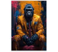 Oeuvre élégante sur toile Gorille en costume Art animalier contemporain pour une décoration intérieure moderne-70x50cm Sans cadre