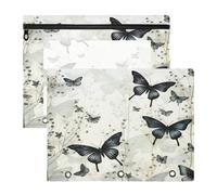 Oeuvre Papillon Noir Trousses à Crayons Transparentes pour Chevet,Compatibles avec les Classeurs à 3 Anneaux(2 Pack)