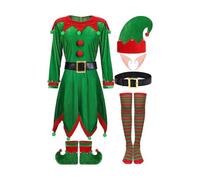 OEUVREBY Ensemble complet pour femme Costume d'elfe de Père Noël Costume de Noël Deluxe Tenue adopte des images de Noël classiques Polyester vert L