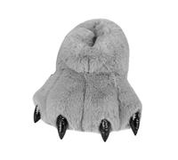 OEUVREBY Lot de 2 chaussons en peluche doux pour femme Motif pattes d'ours Blanc 20 x 33 x 10 cm, Gris 20 x 33 x 10 cm, Medium