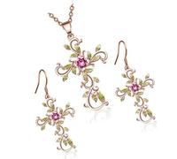 OEUVREBY Lot de 3 bijoux Believe In God - Collier et boucles d'oreilles pendantes - Accessoire de mode pour petite amie, épouse - Rose doré