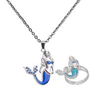 OEUVREBY Parure de bijoux pour femme avec collier et bague en forme de lune changeant de couleur, as described, Plastique, comme description