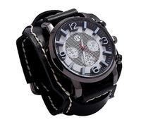 OEUVREBY Punk Retro Montre Bracelet Cuir Mode Large Bracelet Cuir Vintage Noir, Noir , 29x5.8 cm, comme description