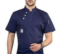 OEUVREBY Veste de chef tablier de cuisine à trois boutons avec poches avant pour homme, fournitures de cuisine pour grill restaurant, bleu, taille XL, Bleu M, M