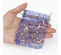 OEUWDI 50pcs/Lot 7x9 9x12 11x16 13x18cm Impression Étoile Lune Noël Organza Sac Cordon Charme Emballage Sacs Bijoux Quotidien-bleu foncé 01,9x12cm