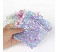 OEUWDI 50pcs/Lot 7x9 9x12 11x16 13x18cm Impression Étoile Lune Noël Organza Sac Cordon Charme Emballage Sacs Quotidien Bijoux-mélange 02,7x9cm