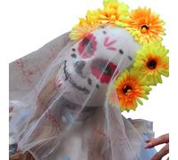of The Dead Serre-tête gothique en dentelle avec fleurs et roses pour bal masqué, fête masquée, festival - Accessoires de cosplay (type A), masque (jaune, 1,28 cm)