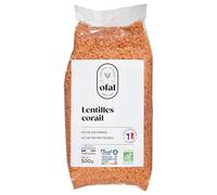 OFAL Lentilles Corail Bio 500 g - Légumineuse Riche en Fibres et Protéines, Conditionnée dans la Drôme par une Entreprise Française, Agriculture Biologique - Lot de 3