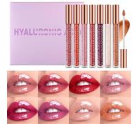 Ofanyia Hydrating Lip Glow Oil, Plumping Hyaluronic Acid Lip Gloss Set, Long Lasting Lip Gloss Tinted High Shine Liquid Lipstick Set, Lip Tint Lip Care (8 Colors)
