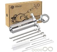Ofargo Kit de seringues d'injecteur de viande en acier inoxydable 304 avec 3 aiguilles à marinade pour barbecue, grill fumoir, grande capacité de 56,7 g, manuel d'utilisation en papier et recettes