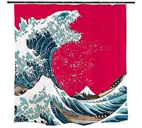 Ofat Home Godzilla Hokusai Rideau de Douche en Tissu Japonais avec Crochets pour Salle de Bain, Peinture en Polyester imperméable et Lavable, 180 x 213 cm