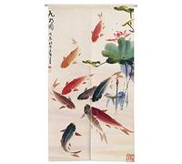 Ofat Home Rideau de porte à peinture à l'encre chinoise, carpes koï, tapisserie porte-chance japonaise, pour décoration murale, chambre à coucher, séparation, cuisine, salle de bain, 85 x 150 cm