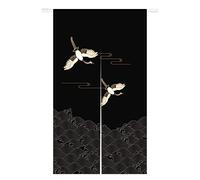 Ofat Home Rideau de porte japonais, peinture traditionnelle représentant une grue à couronne rouge, pour cuisine, bistrot, décoration d'intérieur, bleu foncé, 85 x 150 cm