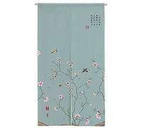 Ofat Home Rideau de porte traditionnel chinois japonais Noren Fleur et oiseau Peinture à l'encre Poésie Calligraphie 85,1 x 150 cm pour séparation de cuisine