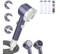 OFC Lenw Pommeau de Douche Haute Pression avec Filtrante, 3 Types de Jets, Pommeau de Duche Economie Deau avec Tuyau Douche 1.5M, Massage Douchette Douche Salle de Bain, 4 Filtres Anti-Calcaire