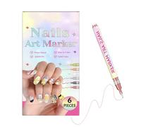 Ofcwoa Lot de 6 stylos à ongles - 6 couleurs - Stylos vernis à pointe fine - Séchage rapide - Pour femmes, , filles, adultes, salon de maison, manucure gel pour dessiner et peindre