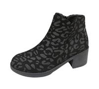 ofeirhz Bottines pour femme - Semelle antidérapante - Bout rond - Imprimé léopard - Confortables - Idéales pour l'automne, l'hiver et la promenade du chien en plein air, Noir , 38.5 EU