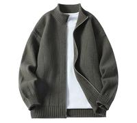 ofeirhz Cardigan en tricot texturé à manches longues pour homme - Fermeture éclair intégrale - Col montant - Manteaux thermiques - Manteaux amples décontractés et élastiques - Manteaux d'automne et