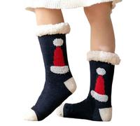 ofeirhz Chaussettes porte-jarretelles pour fille - Chaussettes de Noël en peluche - En velours corail - Pour la maison et le sommeil, NY4, Taille unique