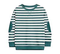 ofeirhz Chemise à manches courtes garçon style école rayé patch col rond pull à capuche pour garçons et filles en polaire et haut épais à manches longues pour grands garçons (vert, 5-6 ans)