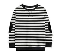 ofeirhz Chemise à manches courtes pour garçon, style écolier, col rond, pull à capuche pour garçons et filles, haut à manches longues épais pour grands garçons (noir, 11-13 ans)